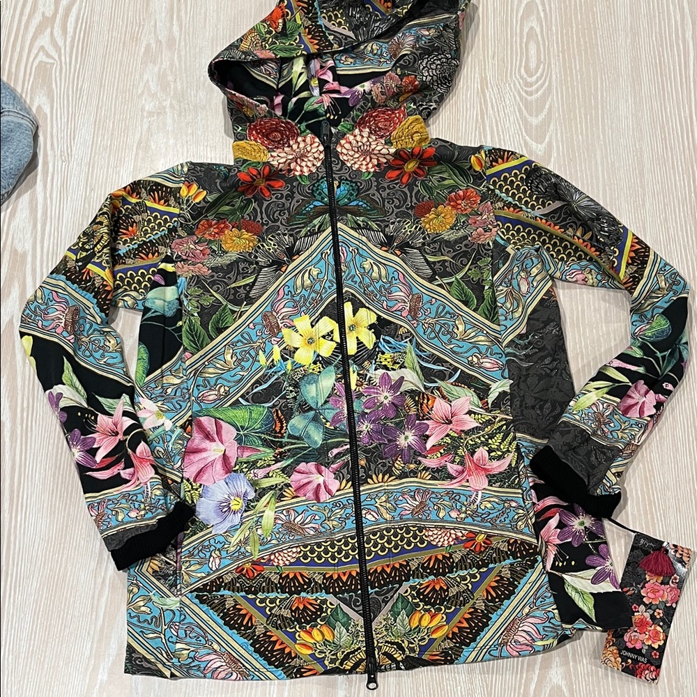 Johnny Was zip up multi print hoodie sz Small S